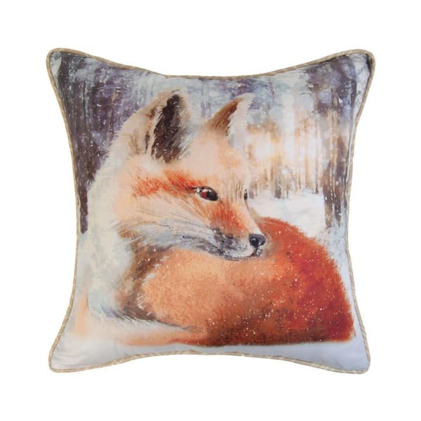 DONNA SHARP Dawn Mist Orange and Cream Snow Fox Polyester Throw Pillow 16 in. x 16 in.