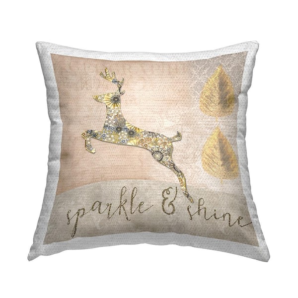 Stupell Industries Sparkle and Shine Jumping Deer Beige Square Outdoor Throw Pillow