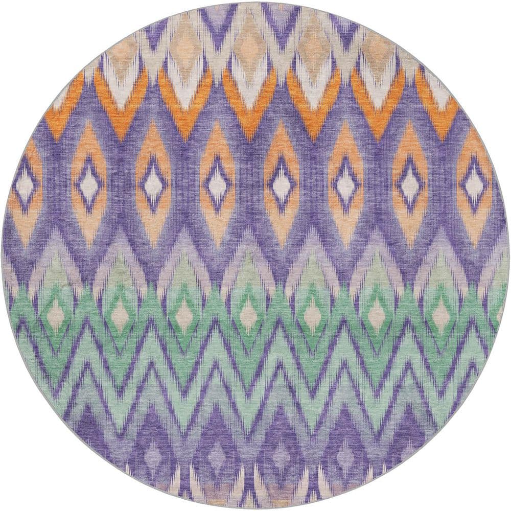 Dream Shag Premium Machine Washable Abstract ADS617 Purple 8 ft. x 8 ft. Round Rug price history on PriceWatchPro