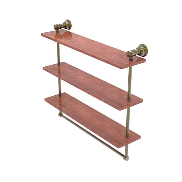 Allied Brass Carolina 22 in. W x 19.7 in. H x 5.54 in. D Wood Rectangular Shelf in Antique Brass with Towel Bar
