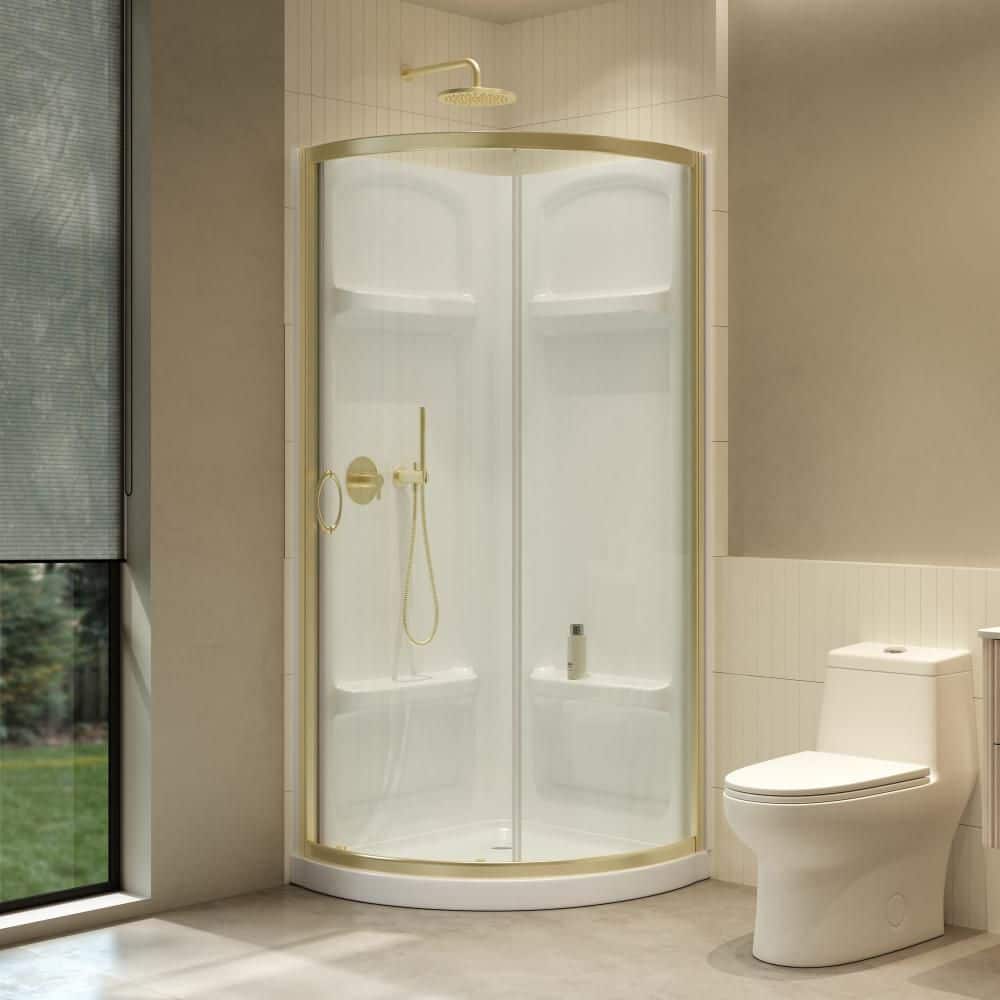 Breeze 33 in. L x 33 in. W x 72.83 in. H Round Corner Shower Kit in Brushed Gold, Clear Sliding Door, Walls and Pan price history on PriceWatchPro