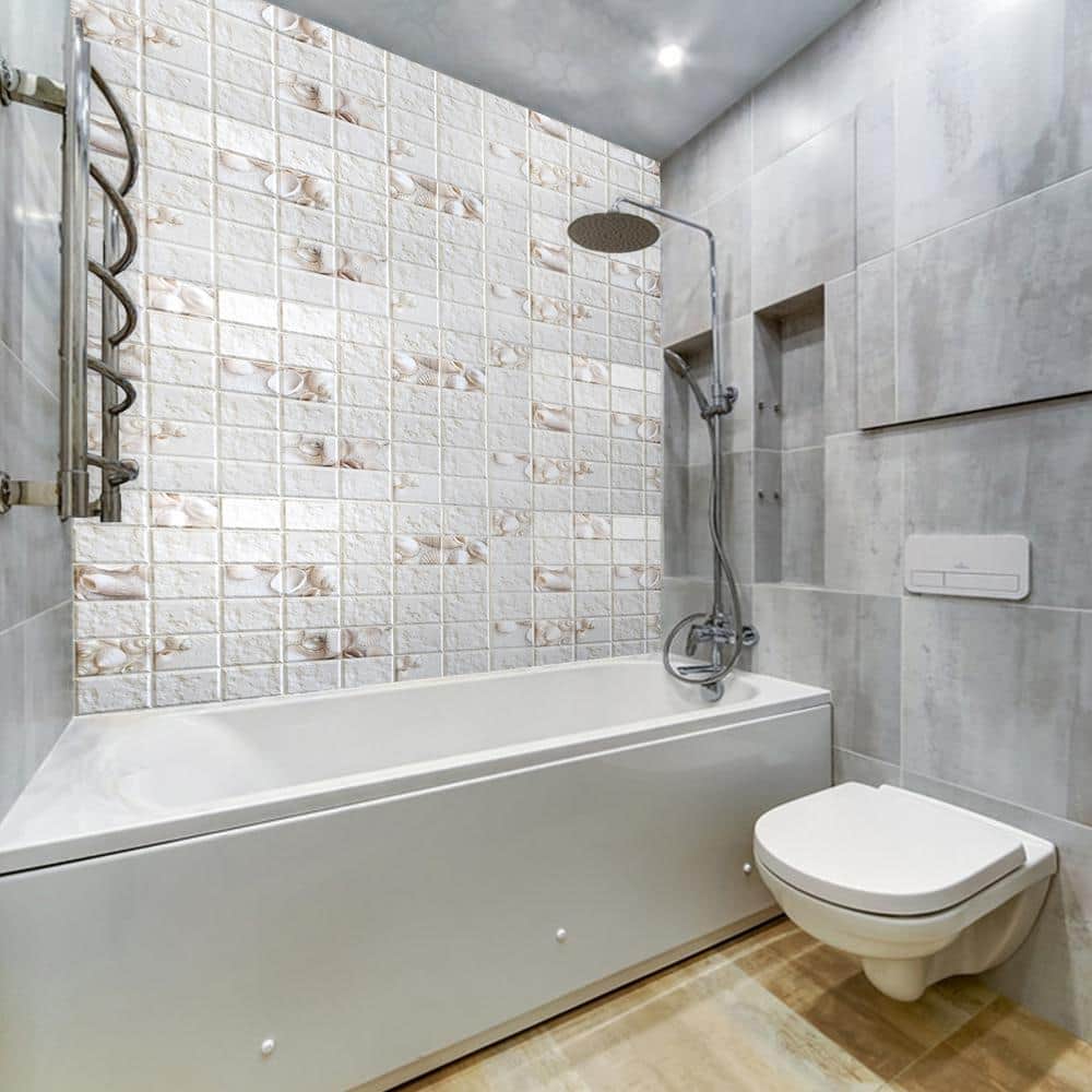 White Faux Distressed Stone Shells 3D PVC Wall Panels