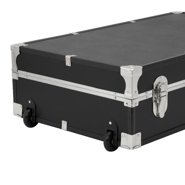 30-Inch Footlocker Trunk Storage with Wheels Wood Vinyl Moisture Resistant Black 