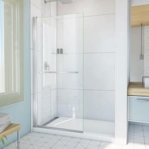 Aqua-Q Swing 34 in. W x 72 in. H Pivot Frameless Shower Door in Chrome with Clear Glass