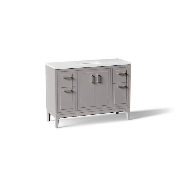 Seer 48 in. Single Sink Freestanding Mohair Grey Bath Vanity with White Quartz Top Assembled