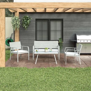 4-Piece Metal Patio Conversation Set Folding with Ligh Grey Cushions