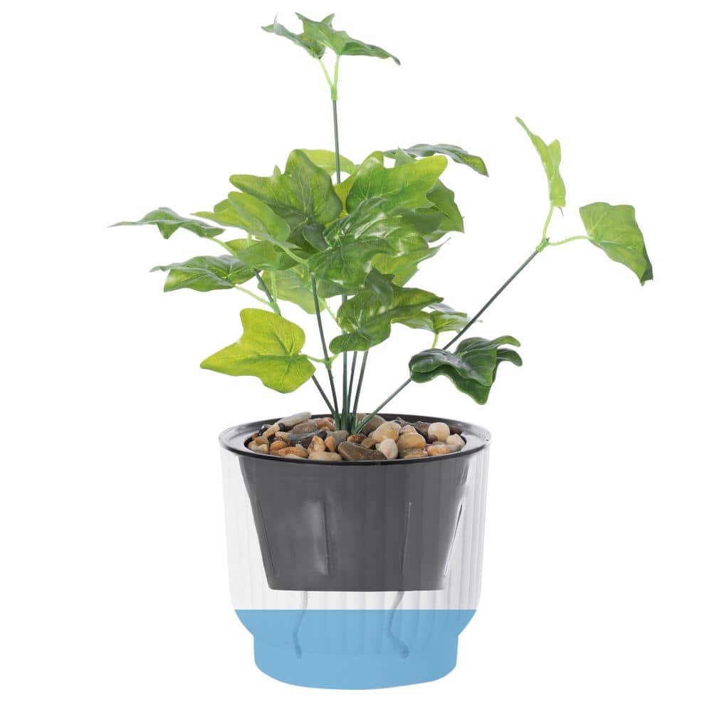 White Ribbed Plastic Self-Watering Indoor/Outdoor Flower Pot Set