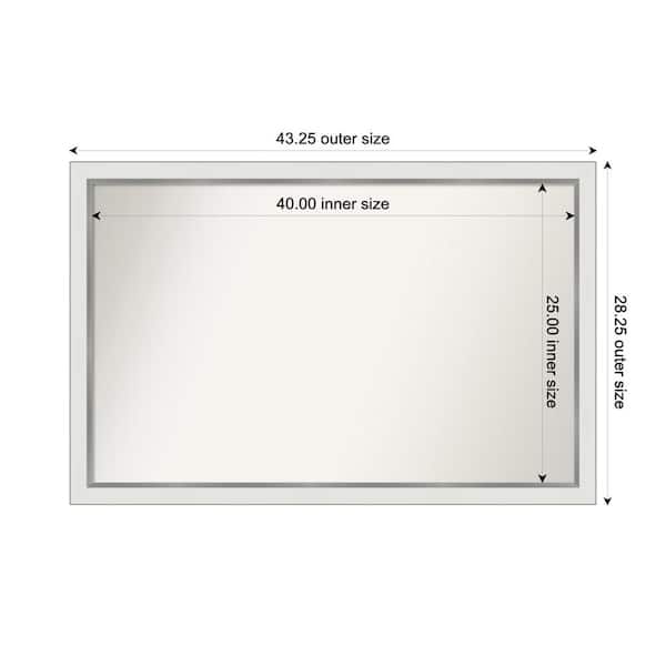 Amanti Art Medium Rectangle Satin White Silver Casual Mirror (28 in. H x 43 in. W)