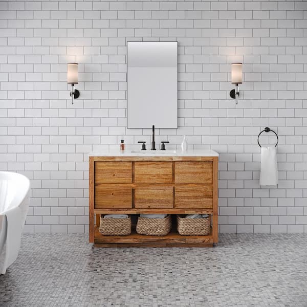 Oakman 48 in. W x 22 in. D x 34.7 in. H Single Sink Bath Vanity in Mango Wood with Carrara White Marble Top with Faucet