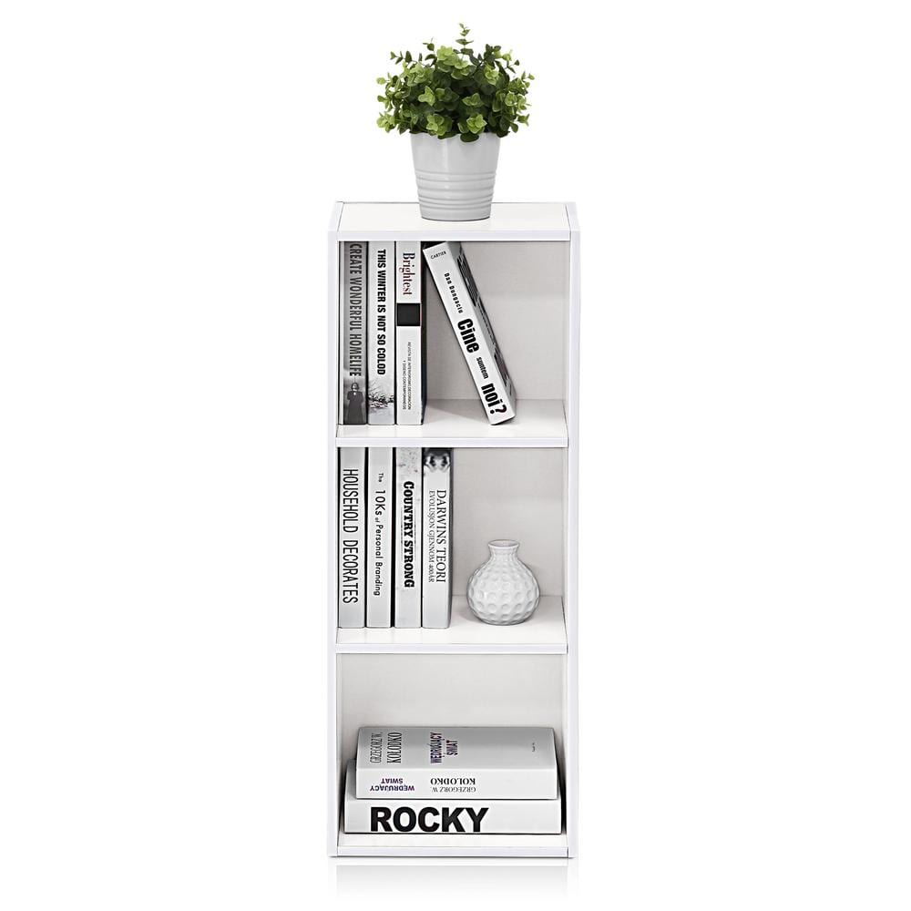 Sleek White Wood 3-Tier Open Cube Bookshelf