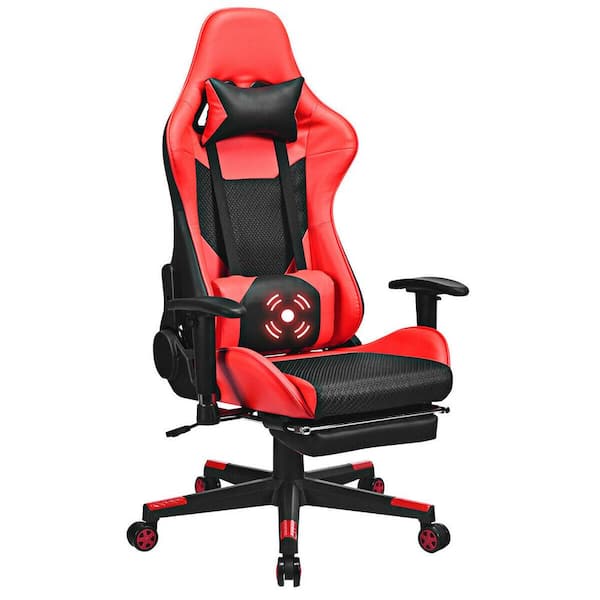 Costway 29 in. Width Big and Tall Red Upholstery Gaming Chair with Adjustable Height
