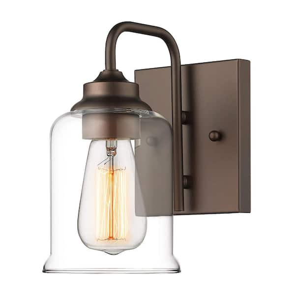 JAZAVA 4.7 in. 1-Light Modern Industrial Oil Rubbed Bronze Vanity Light Bathroom Sconces Wall Lighting with Clear Glass Shade