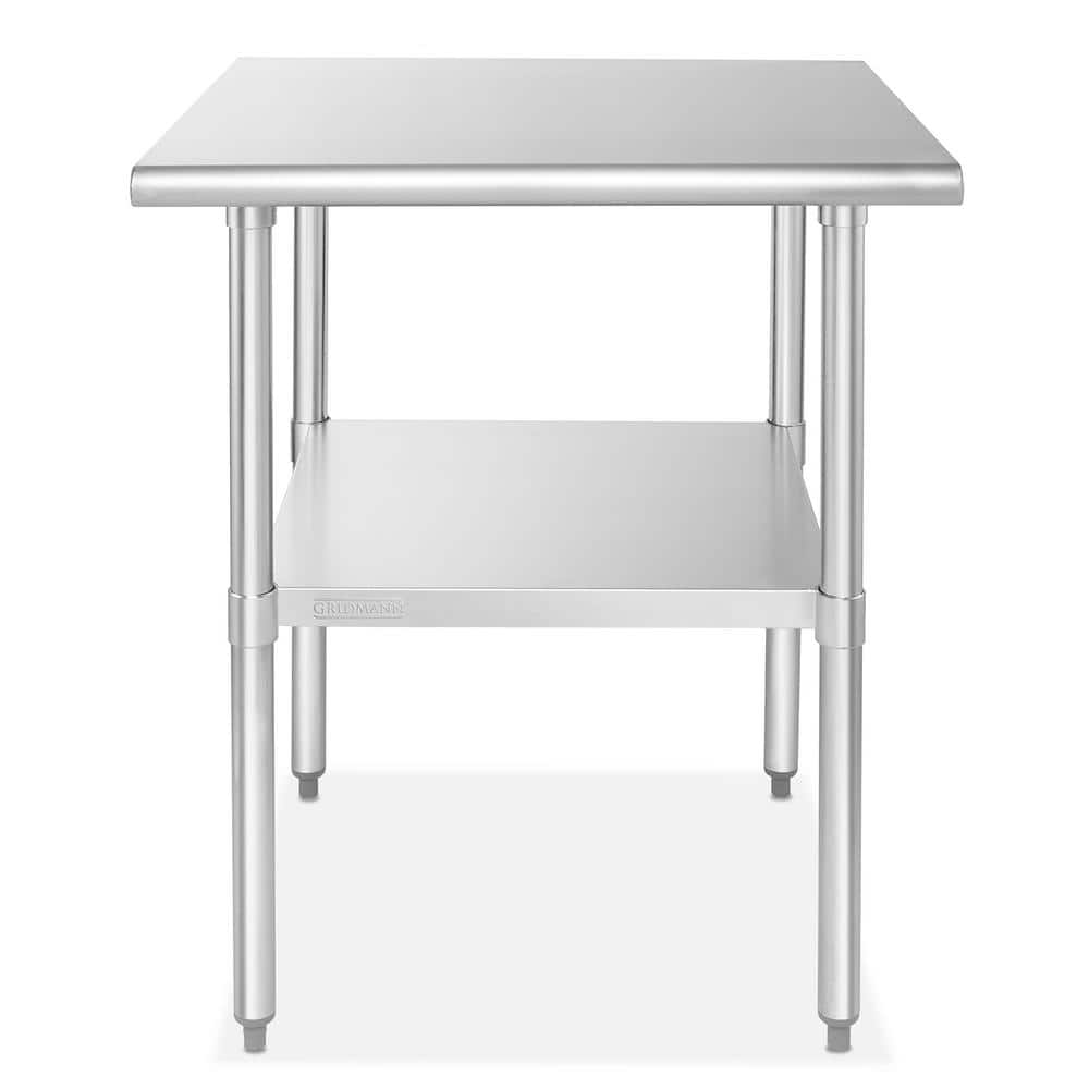 30" Square Satin Stainless Steel Work Table with Undershelf
