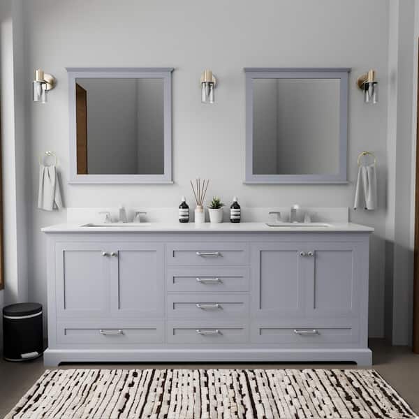 Dukes 80 in. W x 22 in. D Dark Grey Double Bath Vanity, White Quartz Top, and 30 in. Mirrors