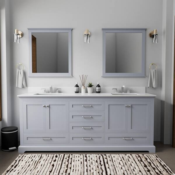 Dukes 80 in. W x 22 in. D Dark Grey Double Bath Vanity, White Quartz Top, Faucet Set, and 30 in. Mirrors