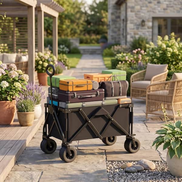 4.88 cu. ft. Metal Garden Cart with 7.5" Tires,420 Lbs Capacity  in Black