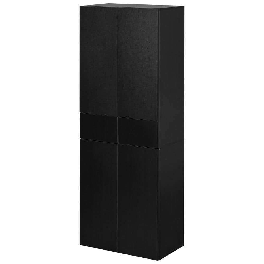 Black Wood 66" Kitchen Pantry Cabinet with Adjustable Shelves and Drawer