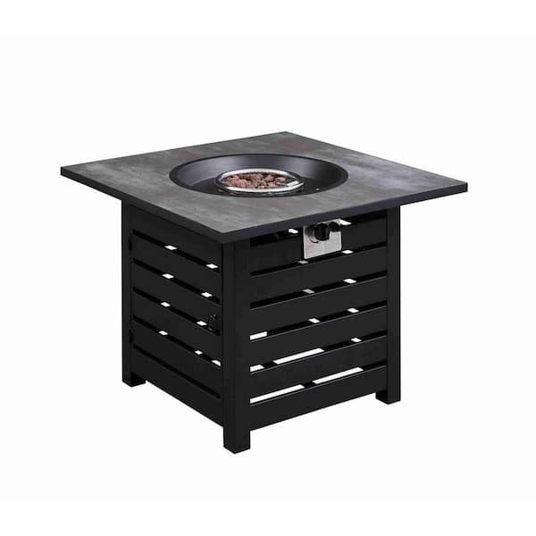 Kahomvis Black 32 in. 40,000 BTU Square Metal Propane Outdoor Fire Pit Table with Tile Tabletop