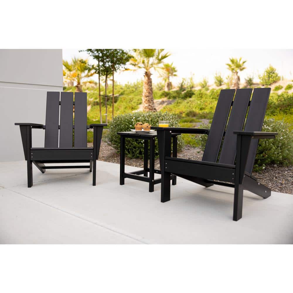 Arcadia Black HDPE 3-Piece Outdoor Adirondack Chair and Table Set