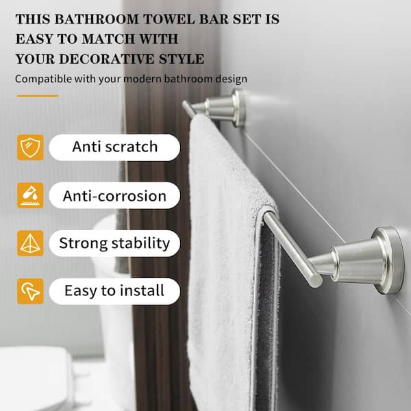 4-Piece Bath Hardware Set with Towel Bar Towel Hook and Toilet Paper Holder in Brushed Nickel