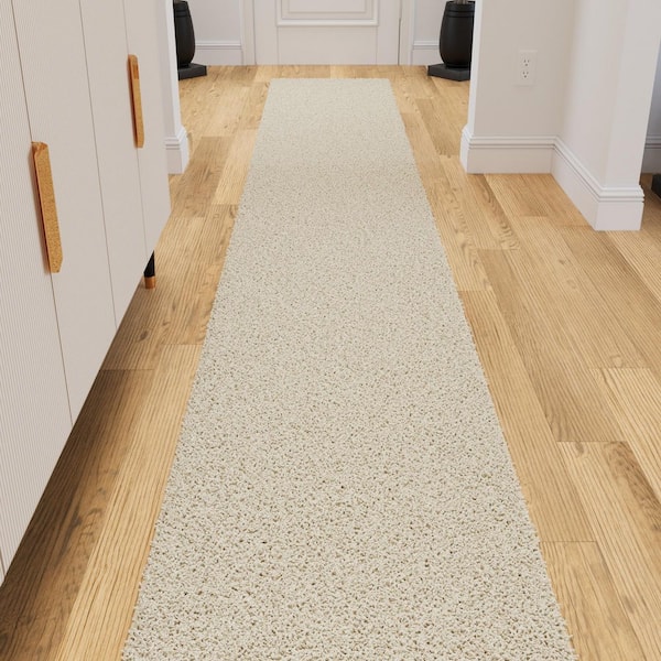 Cozy Plush Non-Slip Rubberback Soft Cream 2 ft. x 17 ft. Indoor Custom Cut Extra Long Runner Rug