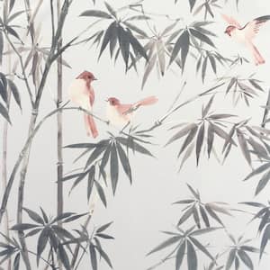 Birds and Bamboo Grey Textured Vinyl Wallpaper