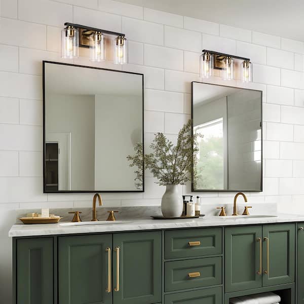Zevni 20 in. 3-Light Modern Vintage Brass Bathroom Vanity Light