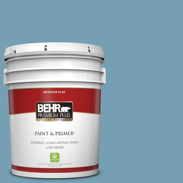 BEHR PREMIUM PLUS 5 gal. #S480-4 Saga Blue Flat Low Odor Interior Paint & Primer
