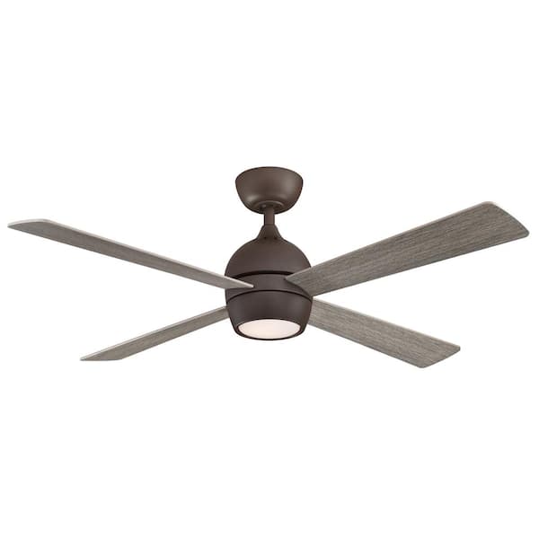 Fanimation Kwad 52 In Integrated Led Matte Greige Ceiling Fan With Opal Frosted Glass Light Kit And Remote Control Fp7652gr The