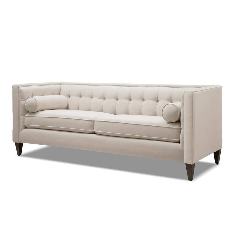 Jack 84" Sky Neutral Beige Velvet Tufted Tuxedo Sofa