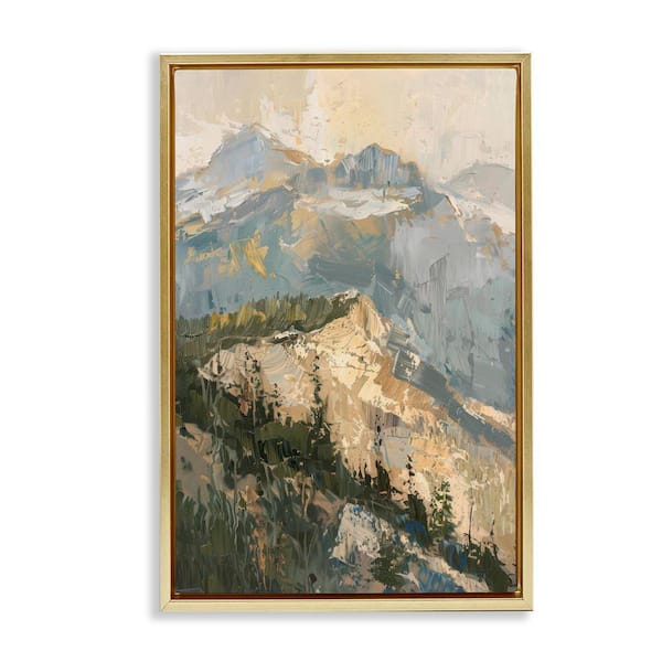 Stupell Industries Rugged Mountains View by Petal Prints Design Gold Floater Frame Nature Graphic Art Print 25 in. x 17 in.