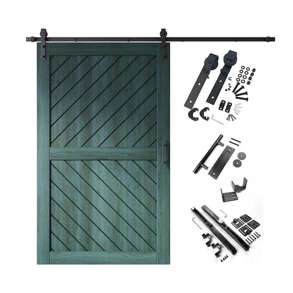 HOMACER XT3 50 in. x 80 in. C-Panel Royal Pine Slanted Stripe Design Solid Pine Wood Sliding Barn Door with Hardware Kit