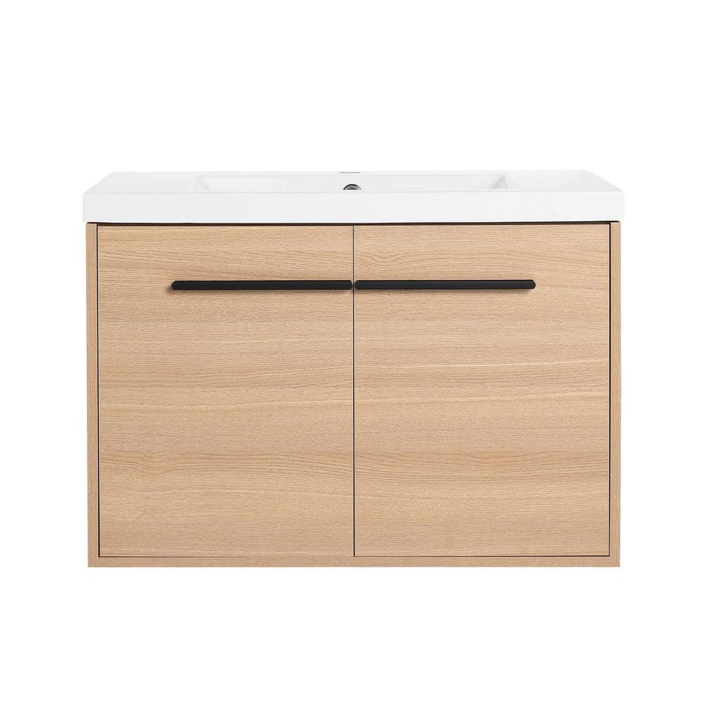 18.11 in. W x 29.53 in. D x 20.47 in. H 1-Sink Wall Mounted Bath Vanity in Oak with White Resin Top price history on PriceWatchPro