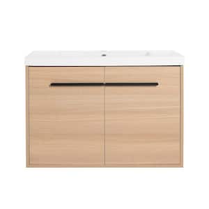 18.11 in. W x 29.53 in. D x 20.47 in. H 1-Sink Wall Mounted Bath Vanity in Oak with White Resin Top