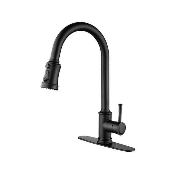 Unbranded Single Handle Deckplate Mount Pull Down Sprayer Kitchen Faucet with Handles in Matte Black