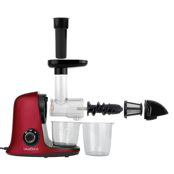 Silver 150-Watts West Bend Juicer Cold Press Masticating Extractor Machine Features Quiet Motor Anti-Clog Reverse Function Nutrient Preserving For Juicing Fruits Vegetables and All Greens