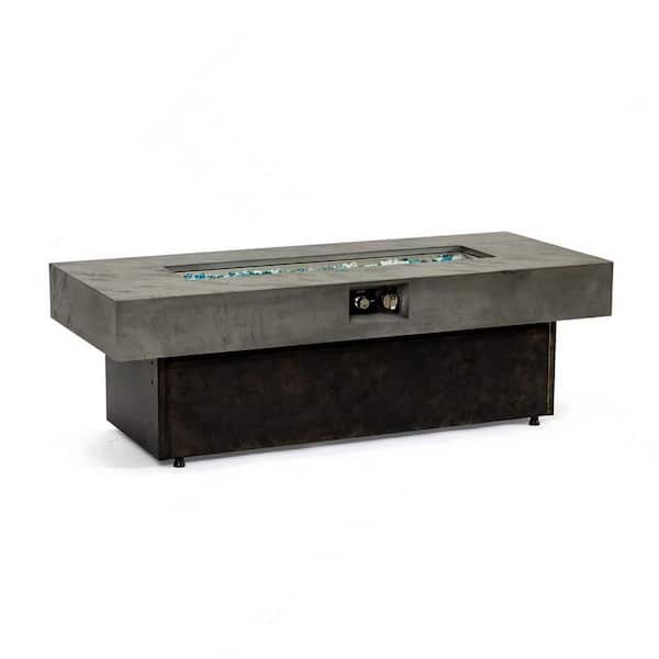 Concrete 55 in. Rectangle Propane Outdoor Fire Pit Table with Adjustable Height for Patio, Balcony, Backyard