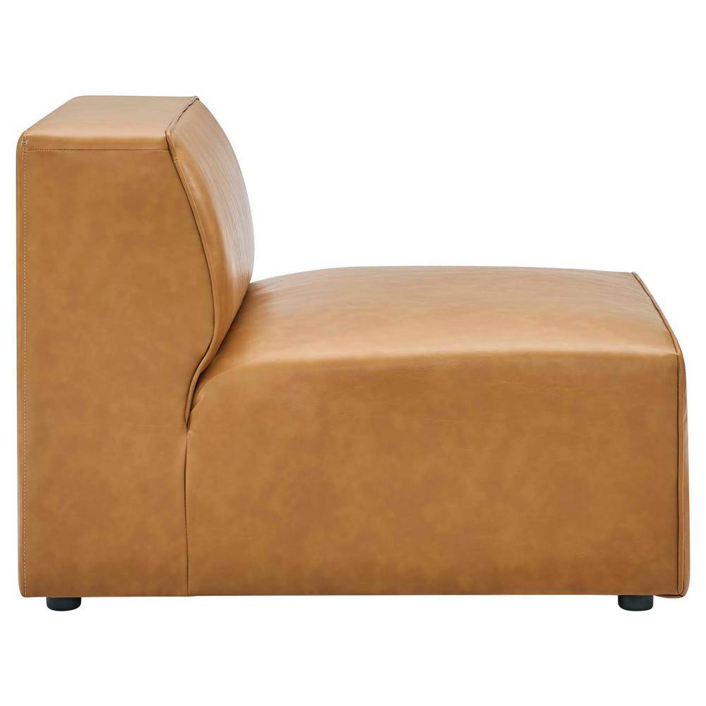 Tan Faux Leather 5-Piece Sectional Sofa with Check Pattern
