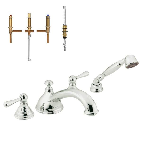 MOEN Kingsley 2-Handle Deck-Mount Roman Tub Faucet Trim Kit with Handshower and Valve in Chrome
