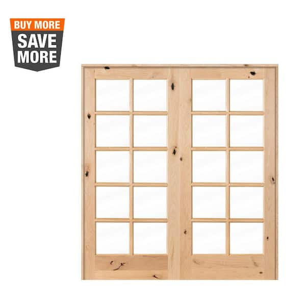 Krosswood Doors 72 in. x 80 in. Rustic Knotty Alder 10-Lite Both Active Solid Core Wood Double Prehung Interior Door