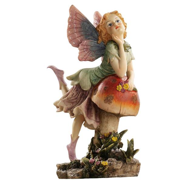 Design Toscano 11.5 in. H The Fairy Dust Twins Garden Collection Pixie on Mushroom Sculpture