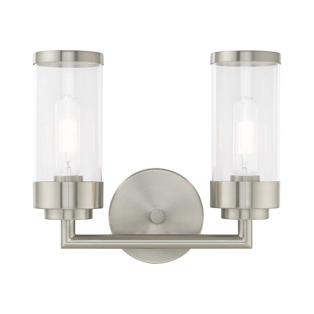 Hillcrest Elegant Brushed Nickel 2-Light Vanity with Clear Glass Shades