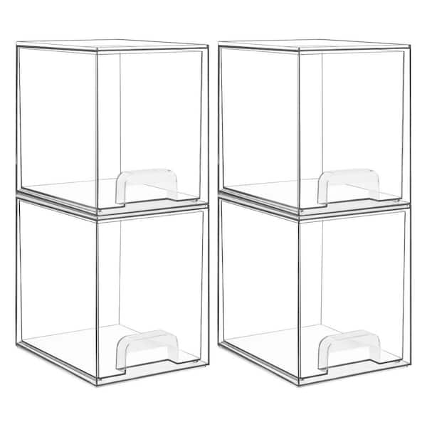 4-Piece 7.6 in. H Clear Acrylic Plastic Stackable Storage Drawers for Makeup Palettes, Cosmetics, and Beauty Supplies