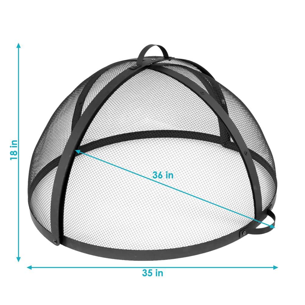 36" Black Steel Mesh Fire Pit Spark Screen with Hinged Door