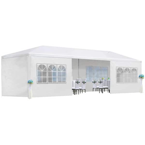 Unbranded 10 ft. W x 30 ft. L White Wedding Party Canopy Tent, Event Tent, Outdoor Gazebo with 8 Removable Sidewalls