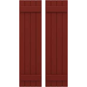 14 in. W x 55 in. H Americraft 4-Board Exterior Real Wood Joined Board and Batten Shutters in Pepper Red