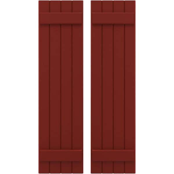 Ekena Millwork 14 in. W x 55 in. H Americraft 4-Board Exterior Real Wood Joined Board and Batten Shutters in Pepper Red