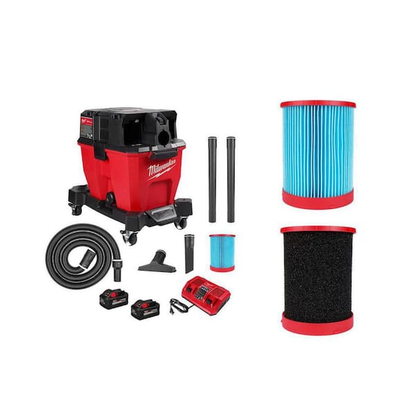 M18 FUEL 9 Gal. Cordless Dual-Battery Wet/Dry Shop Vacuum Kit with Extra High Efficiency Filter and Wet Foam Filter