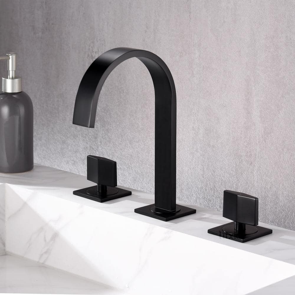 Matte Black Modern Widespread Bathroom Faucet with Pop-Up Drain