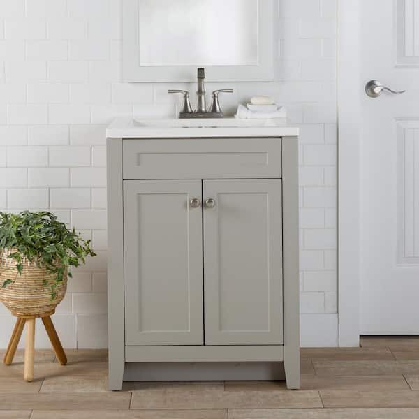 Domani Lilley 24 in. W x 19 in. D x 33 in. H Single Sink Freestanding Bath Vanity in Gray with White Cultured Marble Top